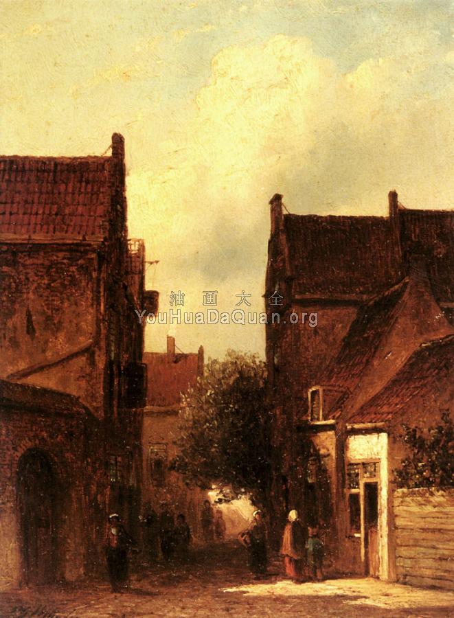 Street Scene With Figures Possibly Rotterdam - 皮尔特·杰拉德·韦汀